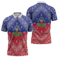 Haiti Paisley Zipper Polo Shirt Haitian Flag Bandana Style - Wonder Print Shop