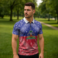 Haiti Paisley Zipper Polo Shirt Haitian Flag Bandana Style - Wonder Print Shop