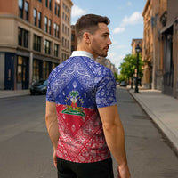 Haiti Paisley Zipper Polo Shirt Haitian Flag Bandana Style - Wonder Print Shop