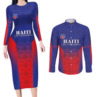 Custom Haiti Football Couples Matching Long Sleeve Bodycon Dress and Long Sleeve Button Shirt Sporty Style - Wonder Print Shop