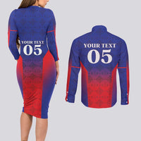 Custom Haiti Football Couples Matching Long Sleeve Bodycon Dress and Long Sleeve Button Shirt Sporty Style - Wonder Print Shop