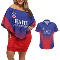 Custom Haiti Football Couples Matching Off Shoulder Short Dress and Hawaiian Shirt Sporty Style - Wonder Print Shop