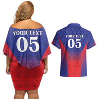 Custom Haiti Football Couples Matching Off Shoulder Short Dress and Hawaiian Shirt Sporty Style - Wonder Print Shop