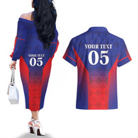 Custom Haiti Football Couples Matching Off The Shoulder Long Sleeve Dress and Hawaiian Shirt Sporty Style - Wonder Print Shop