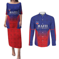 Custom Haiti Football Couples Matching Puletasi and Long Sleeve Button Shirt Sporty Style - Wonder Print Shop