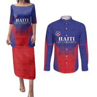 Custom Haiti Football Couples Matching Puletasi and Long Sleeve Button Shirt Sporty Style - Wonder Print Shop