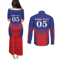 Custom Haiti Football Couples Matching Puletasi and Long Sleeve Button Shirt Sporty Style - Wonder Print Shop