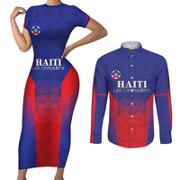 Custom Haiti Football Couples Matching Short Sleeve Bodycon Dress and Long Sleeve Button Shirt Sporty Style - Wonder Print Shop
