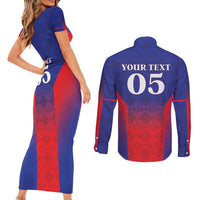 Custom Haiti Football Couples Matching Short Sleeve Bodycon Dress and Long Sleeve Button Shirt Sporty Style - Wonder Print Shop