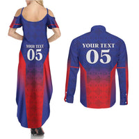 Custom Haiti Football Couples Matching Summer Maxi Dress and Long Sleeve Button Shirt Sporty Style - Wonder Print Shop