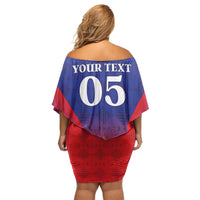 Custom Haiti Football Family Matching Off Shoulder Short Dress and Hawaiian Shirt Sporty Style - Wonder Print Shop