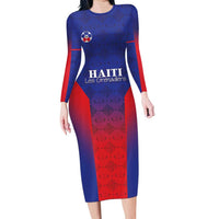 Custom Haiti Football Long Sleeve Bodycon Dress Sporty Style - Wonder Print Shop