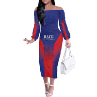Custom Haiti Football Off The Shoulder Long Sleeve Dress Sporty Style - Wonder Print Shop