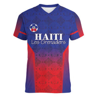 Custom Haiti Football Women V-Neck T-Shirt Sporty Style - Wonder Print Shop