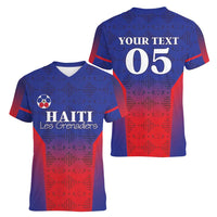 Custom Haiti Football Women V-Neck T-Shirt Sporty Style - Wonder Print Shop