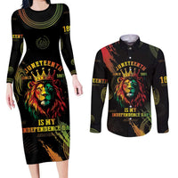 Juneteenth Is My Independence Day Couples Matching Long Sleeve Bodycon Dress and Long Sleeve Button Shirt