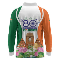 Jai Hind India Long Sleeve Polo Shirt Happy 80th Independence Day