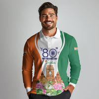 Jai Hind India Long Sleeve Polo Shirt Happy 80th Independence Day