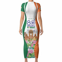 Jai Hind India Short Sleeve Bodycon Dress Happy 80th Independence Day