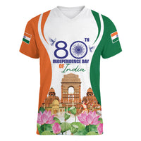 Jai Hind India Women V-Neck T-Shirt Happy 80th Independence Day