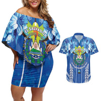 Viva El Salvador Couples Matching Off Shoulder Short Dress and Hawaiian Shirt Happy Independence Day - Wonder Print Shop