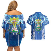 Viva El Salvador Couples Matching Off Shoulder Short Dress and Hawaiian Shirt Happy Independence Day - Wonder Print Shop