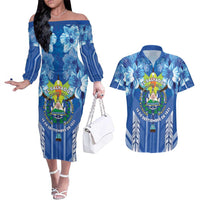 Viva El Salvador Couples Matching Off The Shoulder Long Sleeve Dress and Hawaiian Shirt Happy Independence Day - Wonder Print Shop