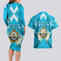 Honduras Independence Day Couples Matching Long Sleeve Bodycon Dress and Hawaiian Shirt Coat Of Arms Special Style - Wonder Print Shop