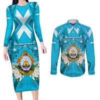 Honduras Independence Day Couples Matching Long Sleeve Bodycon Dress and Long Sleeve Button Shirt Coat Of Arms Special Style - Wonder Print Shop