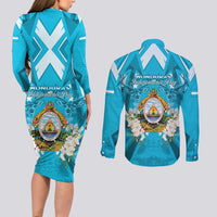 Honduras Independence Day Couples Matching Long Sleeve Bodycon Dress and Long Sleeve Button Shirt Coat Of Arms Special Style - Wonder Print Shop
