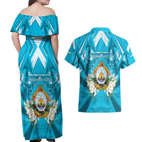 Honduras Independence Day Couples Matching Off Shoulder Maxi Dress and Hawaiian Shirt Coat Of Arms Special Style - Wonder Print Shop