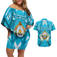 Honduras Independence Day Couples Matching Off Shoulder Short Dress and Hawaiian Shirt Coat Of Arms Special Style - Wonder Print Shop