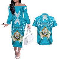 Honduras Independence Day Couples Matching Off The Shoulder Long Sleeve Dress and Hawaiian Shirt Coat Of Arms Special Style - Wonder Print Shop