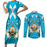 Honduras Independence Day Couples Matching Short Sleeve Bodycon Dress and Long Sleeve Button Shirt Coat Of Arms Special Style - Wonder Print Shop