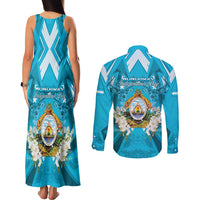 Honduras Independence Day Couples Matching Tank Maxi Dress and Long Sleeve Button Shirt Coat Of Arms Special Style - Wonder Print Shop