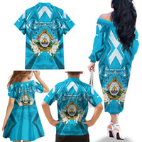 Honduras Independence Day Family Matching Off The Shoulder Long Sleeve Dress and Hawaiian Shirt Coat Of Arms Special Style - Wonder Print Shop
