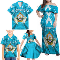 Honduras Independence Day Family Matching Off Shoulder Maxi Dress and Hawaiian Shirt Coat Of Arms Special Style - Wonder Print Shop