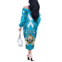 Honduras Independence Day Off The Shoulder Long Sleeve Dress Coat Of Arms Special Style - Wonder Print Shop