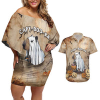 Halloween Capy Boo Ra Couples Matching Off Shoulder Short Dress and Hawaiian Shirt Spooky Bara Season LT05 - Wonder Print Shop