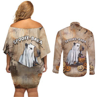 Halloween Capy Boo Ra Couples Matching Off Shoulder Short Dress and Long Sleeve Button Shirt Spooky Bara Season LT05 - Wonder Print Shop
