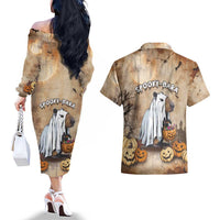 Halloween Capy Boo Ra Couples Matching Off The Shoulder Long Sleeve Dress and Hawaiian Shirt Spooky Bara Season LT05 - Wonder Print Shop