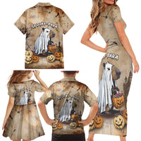 Halloween Capy Boo Ra Family Matching Short Sleeve Bodycon Dress and Hawaiian Shirt Spooky Bara Season LT05 - Wonder Print Shop