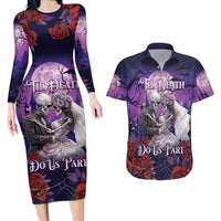 Personalised Halloween Skeleton Couple Couples Matching Long Sleeve Bodycon Dress and Hawaiian Shirt Til Death Do Us Part LT05 - Wonder Print Shop