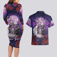 Personalised Halloween Skeleton Couple Couples Matching Long Sleeve Bodycon Dress and Hawaiian Shirt Til Death Do Us Part LT05 - Wonder Print Shop