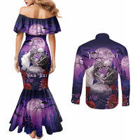 Personalised Halloween Skeleton Couple Couples Matching Mermaid Dress and Long Sleeve Button Shirt Til Death Do Us Part