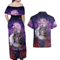 Personalised Halloween Skeleton Couple Couples Matching Off Shoulder Maxi Dress and Hawaiian Shirt Til Death Do Us Part LT05 - Wonder Print Shop