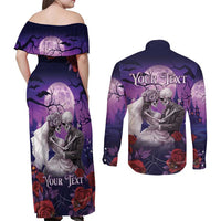 Personalised Halloween Skeleton Couple Couples Matching Off Shoulder Maxi Dress and Long Sleeve Button Shirt Til Death Do Us Part LT05 - Wonder Print Shop
