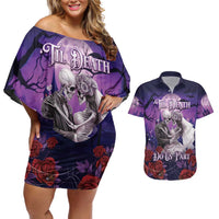Personalised Halloween Skeleton Couple Couples Matching Off Shoulder Short Dress and Hawaiian Shirt Til Death Do Us Part LT05 - Wonder Print Shop