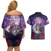 Personalised Halloween Skeleton Couple Couples Matching Off Shoulder Short Dress and Hawaiian Shirt Til Death Do Us Part LT05 - Wonder Print Shop