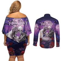 Personalised Halloween Skeleton Couple Couples Matching Off Shoulder Short Dress and Long Sleeve Button Shirt Til Death Do Us Part LT05 - Wonder Print Shop